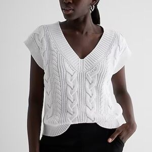 EXPRESS Cable Knit V-neck Sweater Vest, XS